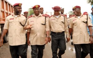 PIC.17. FROM LEFT: ZONAL COMMANDING OFFICER, RS2HQ FEDERAL ROAD SAFETY COMMISSION, MR DEMOLA LAWAL; DEPUTY CORPS MARSHAL (OPERATIONS), MR BOBOYE OYEYEMI; LAGOS STATE SECTOR COMMANDER, MR NSEOBONG AKPABIO, AND HEAD OF SERVICE, NATIONAL UNIFORM LICENSING SCHEME, MR HYGINUS FUOMSUK, DURING THE OPENING OF THE SPECIAL ZONAL OPERATORS MEETING IN LAGOS ON FRIDAY (22/06/12).