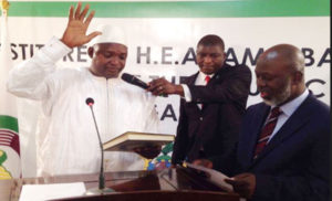 President Adama Barrow taking oath of office on Thursday 