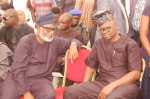 Governor Rotimi Akeredolu of Ondo State and his counterpart from Ekiti state, Mr Ayodele Fayose at the burial programme.  
