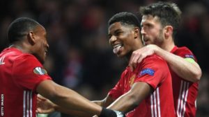 Man United Players Celebrate As Rashford Scores Winner Against Anderlecht on Thursday Night