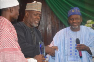 Amir (President) of the Muslim Students' Society of Nigeria, Lagos State Area Unit, Dr. Saheed Ashafa; Bashorun Ladi Adegbite; and Representative of Ogun State Governor, Misbau Oyefeso at the grand finale of the 15th edition of the Lagos Qur’an Competition organised in honor of Alhaji (Dr) AbdulLateef Adegbite, by the MSSN Lagos.