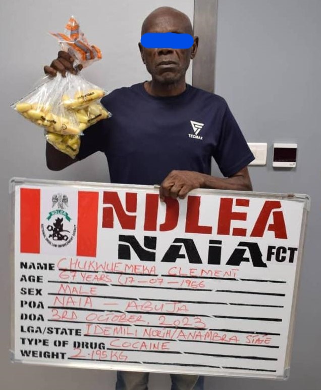NDLEA Arrests 67-year-old For Ingesting 100 Wraps Of Cocaine