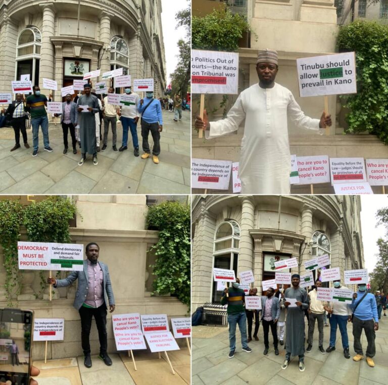 63rd Independence: Nigerians In UK Protest Tribunal Verdict On Kano Guber