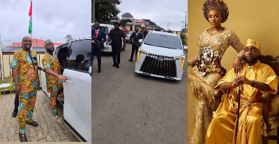 Reactions As Davido Arrives Osun With Wedding Car Gift