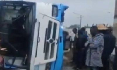 10 Injured As Fully Loaded BRT Bus Tumbles In Lagos