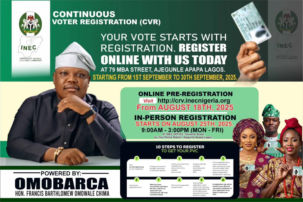 Philanthropist Hon. Francis Barthlomew Chima Omobarca Wishes Ajeromi Ifelodun Constituency A Happy New Month, Urges Residents To Register For Voters' Card