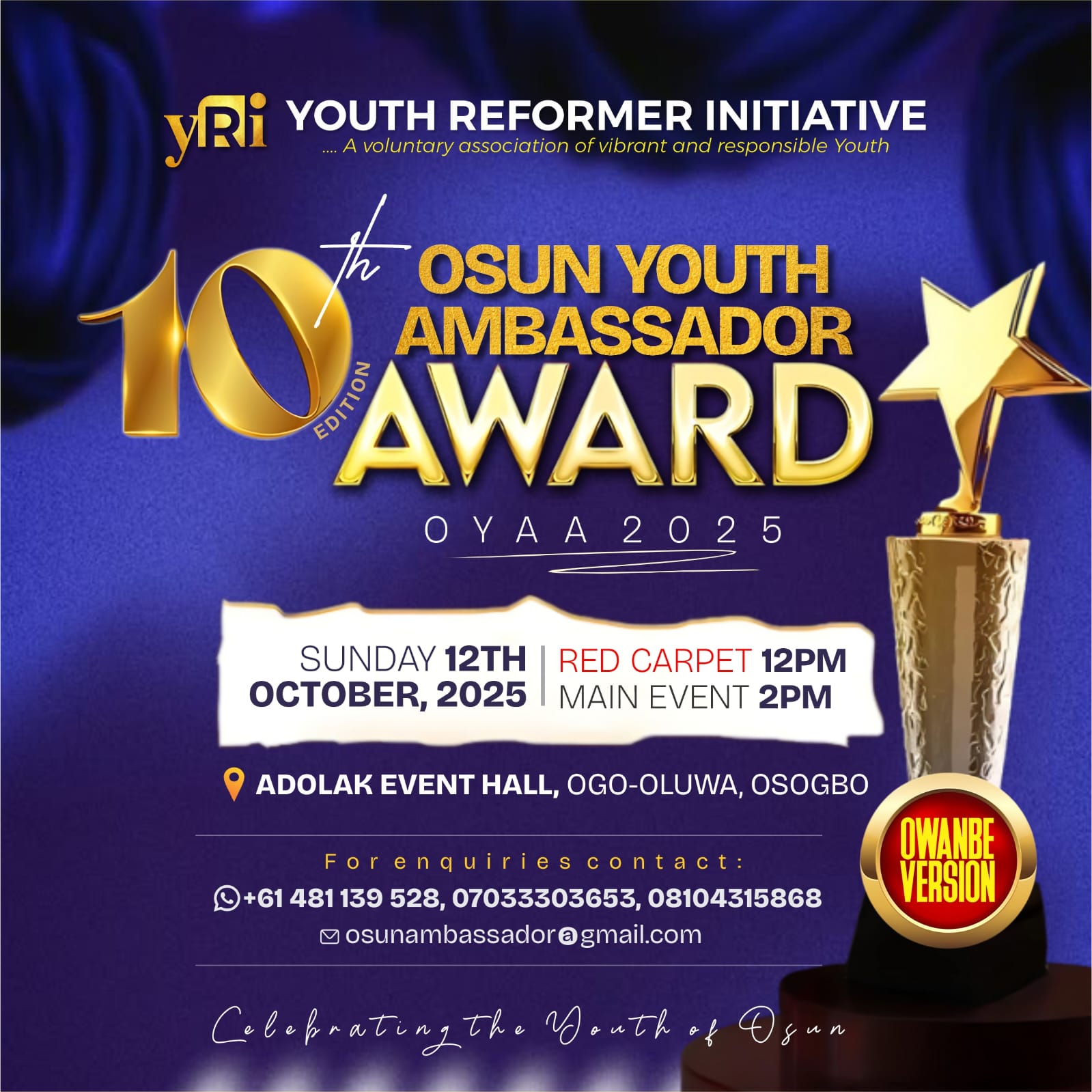 17 Osun Youths To Receive OYAA Award At 10th Edition Today