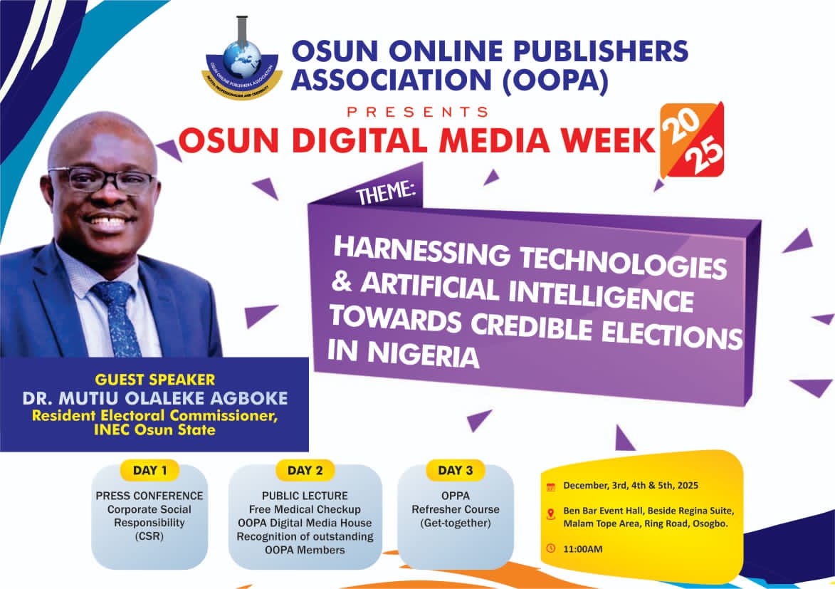 Osun REC, Agboke To Deliver Lecture On Digital Electoral Process At Osun Digital Media Week 2025
