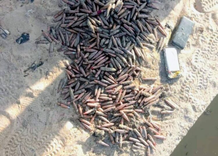 PICTORIAL: Troops Recover 12.7mm Ammunition In Borno Drainage