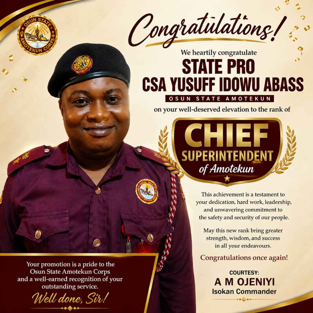 OOPA Hails Yusuf Idowu’s Promotion, Charges Amotekun On Sustained Security Vigilance