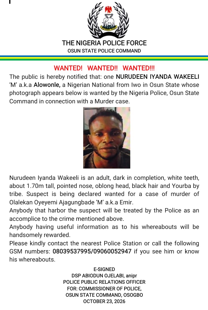 Osun Police Declare Alowonle, Sibi Wanted Over Emir’s Murder