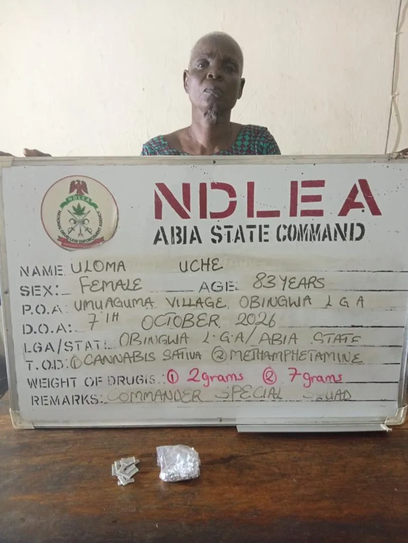 NDLEA Arrests 83-Year-Old Woman for Alleged Drug Trafficking, Nabs South African With 32.74kg Cannabis